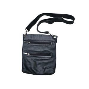 MARGOT Black Soft Leather Crossbody with Removable Straps 2 outside zip pockets
